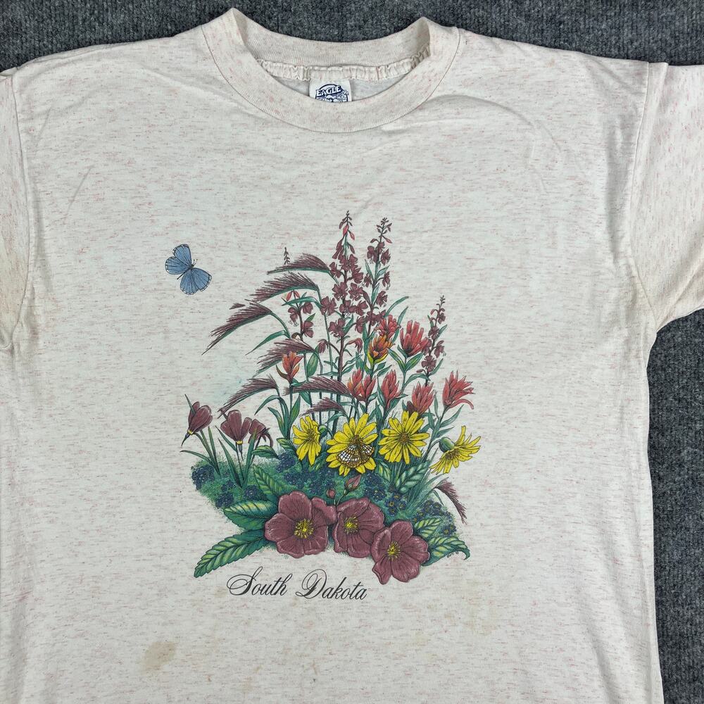 Eagle USA T-Shirt Mens L Beige South Dakota Floral Graphic Short Sleeve‎ Tee